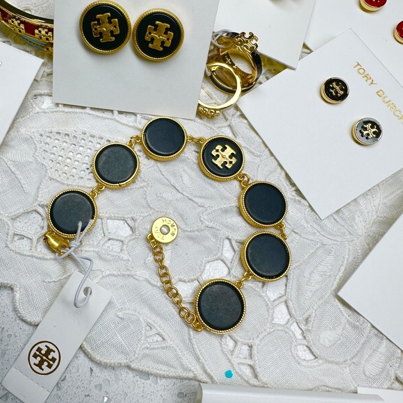Tory Burch Gold and Black Stone Bracelet